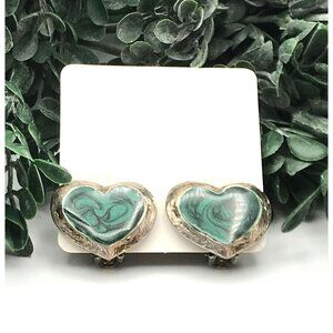 Vintage Heart-Shaped enamel finish silver tone Clip-On Earrings
